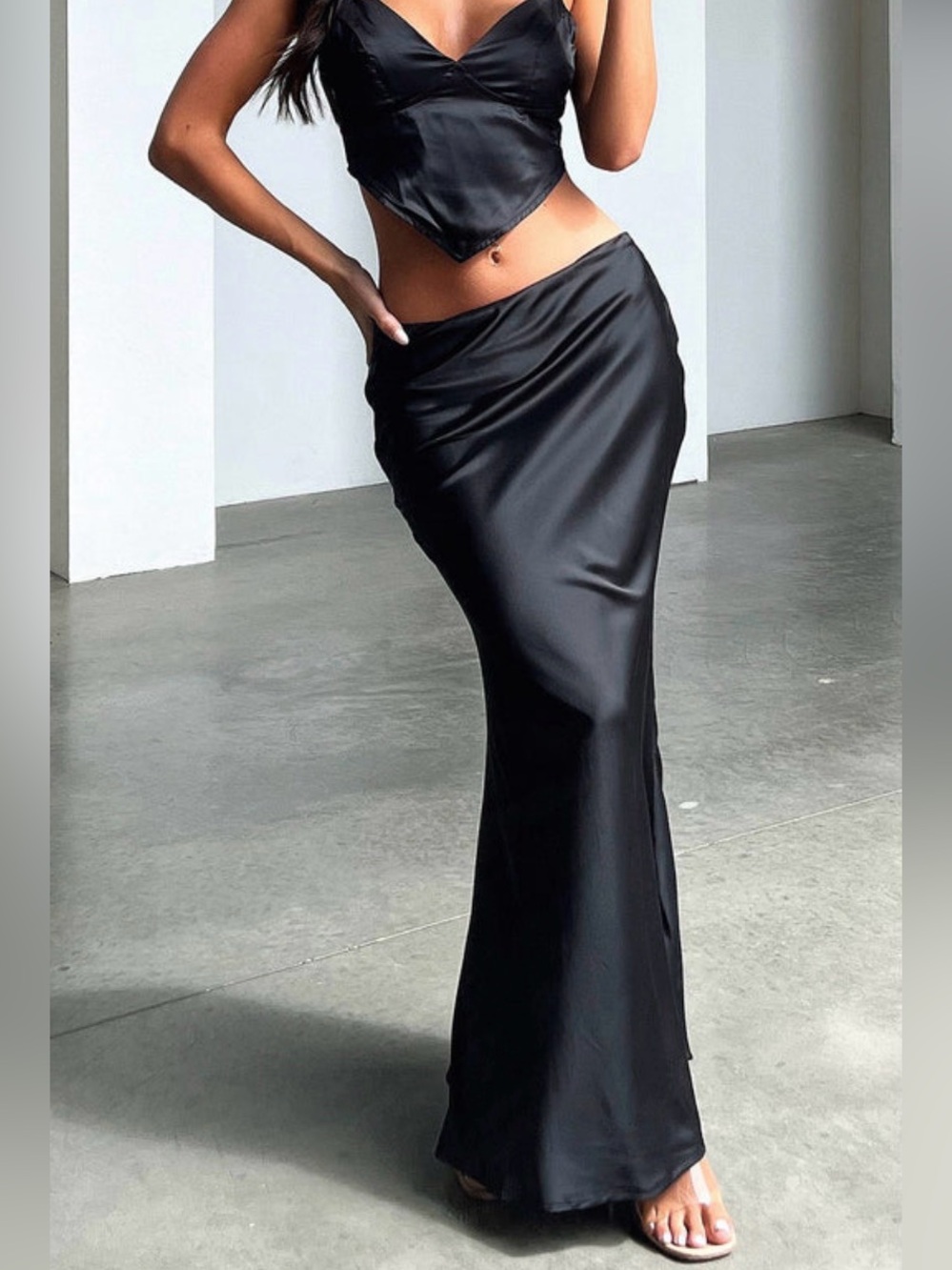 NWOT Satin Black Slip Maxi Skirt